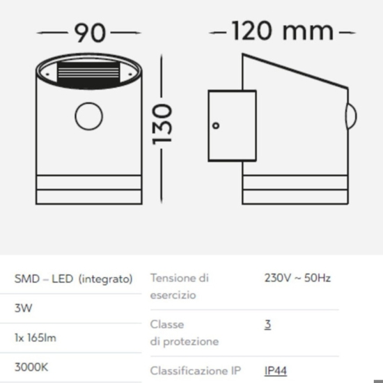 Applique solare per esterno 3w 3000k con sensore di movimento