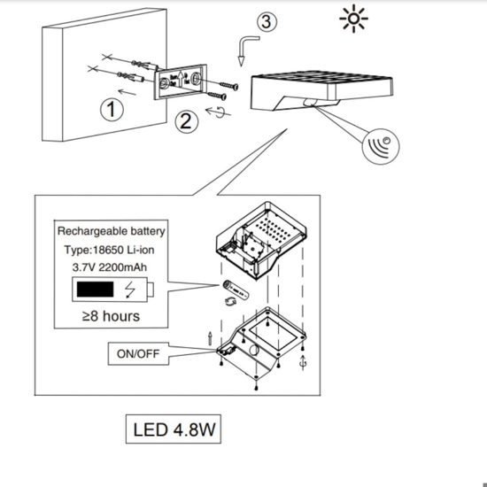 Applique a luce solare da esterno con sensore movimento 5w 3000k