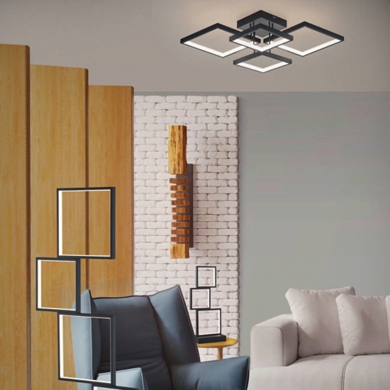 Plafoniera design moderna quadrati nera 24w 3000k dimmerabile