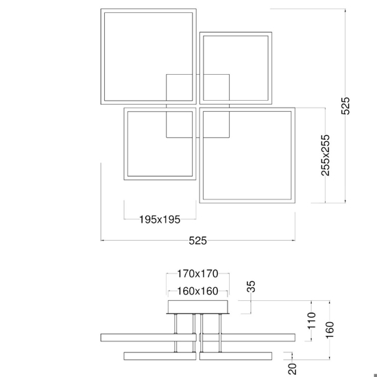 Plafoniera design moderna quadrati nera 24w 3000k dimmerabile
