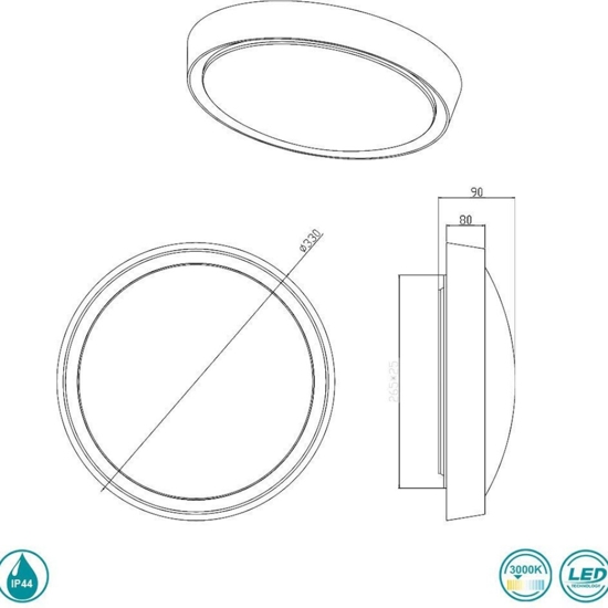 Plafoniera da bagno rotonda bianca led 3000k 18w
