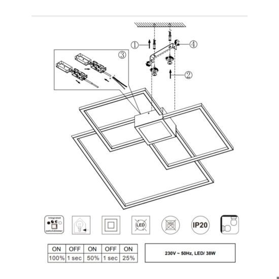 Plafoniera a led 38w 3000k dimmerabile design moderna grigio