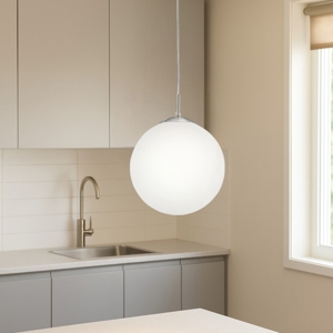 Eglo rondo lampadario pendente per cucina sfera vetro bianco