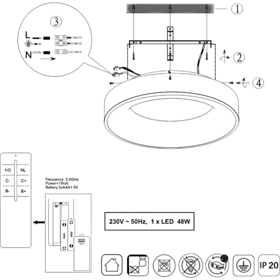 Plafoniera da cucina rotonda 60cm bianco dimmerabile con telecomando