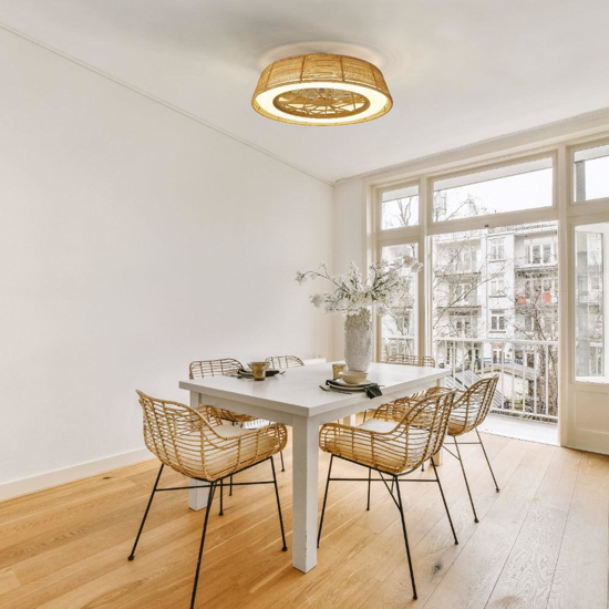 Ventilatore a plafoniera da soffitto in rattan con luce 20mq con telecomando