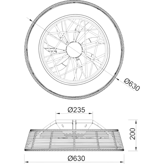 Ventilatore a plafoniera da soffitto in rattan con luce 20mq con telecomando