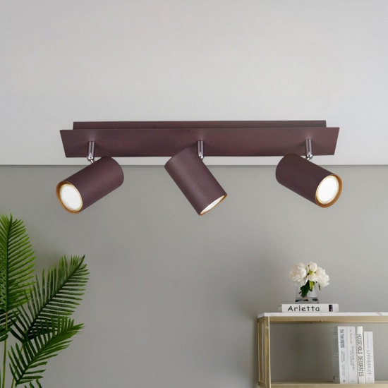 Plafoniera lampada con 3 faretti orientabili marrone corten