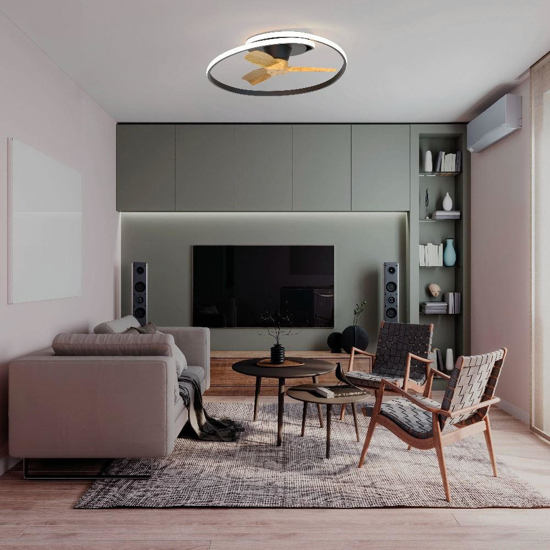 Ventilatore a plafoniera nero moderno con luce silenzioso 20mq con telecomando