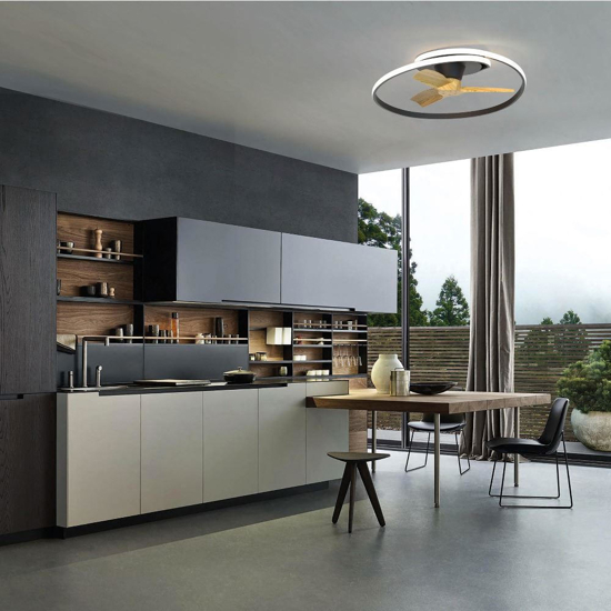 Ventilatore a plafoniera nero moderno con luce silenzioso 20mq con telecomando