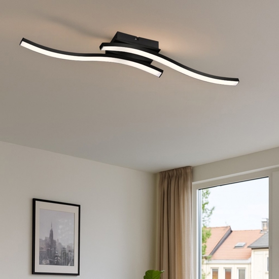 Plafoniera doppia onda nera led 10w 4000k design moderna