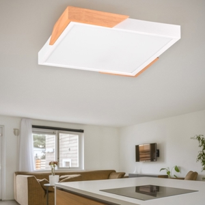 Plafoniera cucina quadrata bianco legno led 20w 3000k dimmerabile moderna