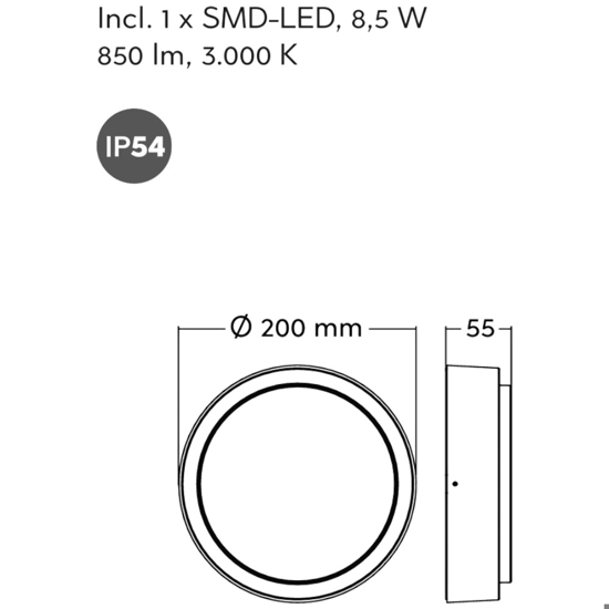 Plafoniera da esterno moderna antracite led 8w 3000k