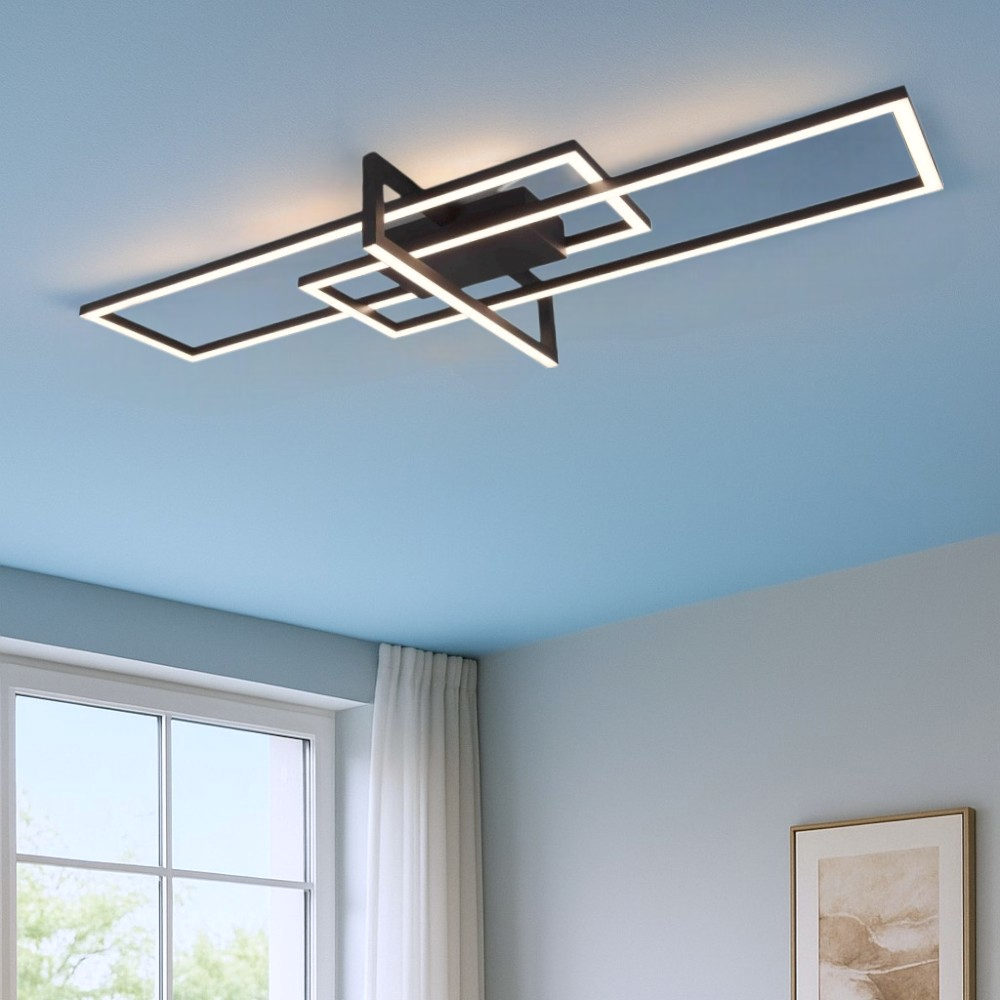 Plafoniera LED In Legno Dimmerabile Nera | Temperatura Da 3000K A 6000K | Per Camera, Soggiorno E Cucina