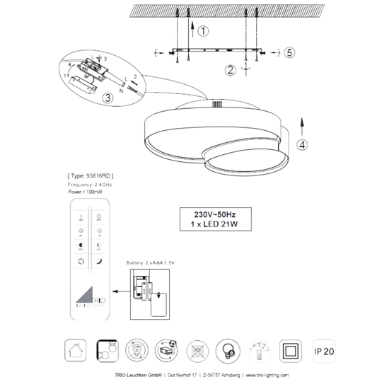 Plafoniera bianca led cct 21w dimmerabile con telecomando