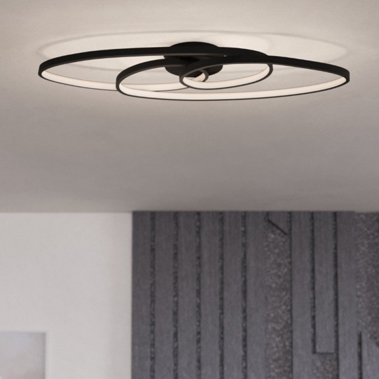 Eglo giannella plafoniera per soggiorno nera led 36w 3000k design moderna