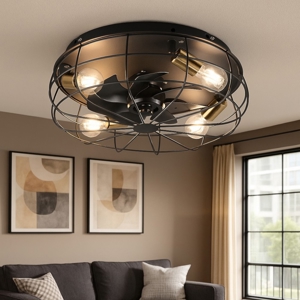 Ventilatore a plafoniera con luce da soffitto rustico nero