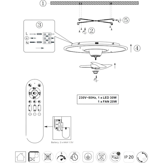 Plafoniera ventilatore bianco da soffitto con luce telecomando