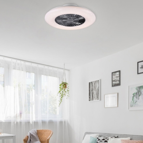 Ventilatore da soffitto a plafoniera bianco con luce telecomando