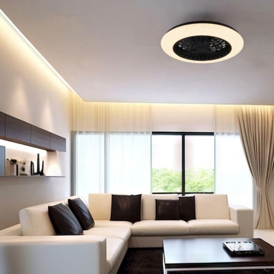 Plafoniera con ventilatore nero da soffitto con luce telecomando