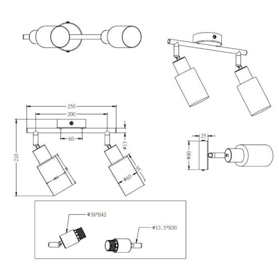 Plafoniera da soffitto 2 luci led orientabili