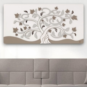 Quadro albero della vita moderno 60x120 legno bianco tortora grigio
