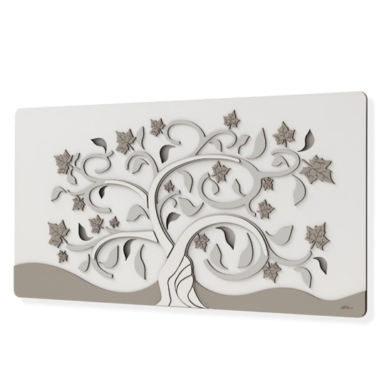 Quadro albero della vita moderno 60x120 legno bianco tortora grigio