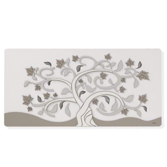 Quadro albero della vita moderno 60x120 legno bianco tortora grigio