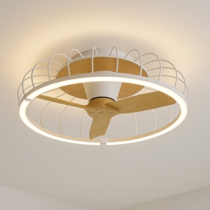 Plafoniera con ventilatore bianco con pale di legno con telecomando