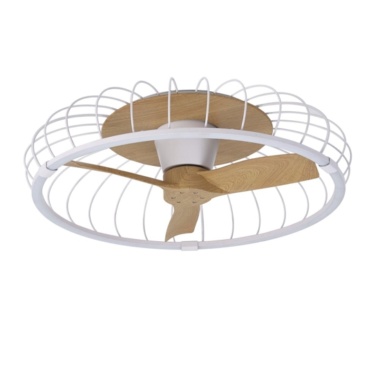 Plafoniera con ventilatore bianco con pale di legno con telecomando