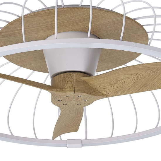 Plafoniera con ventilatore bianco con pale di legno con telecomando