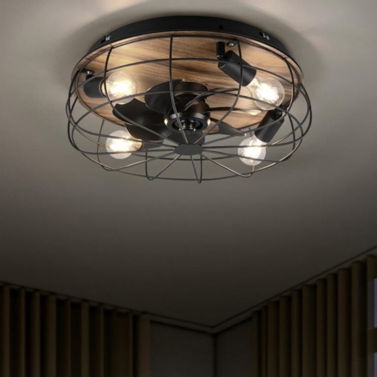 Ventilatore a plafoniera da soffitto vintage con luce nero