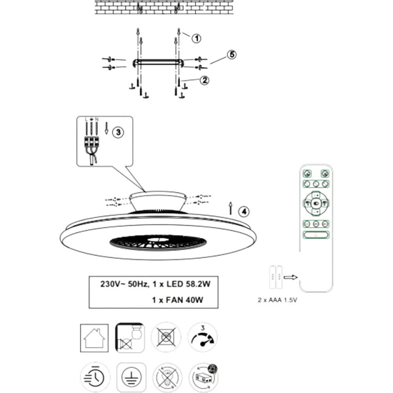 Plafoniera con ventilatore da soffitto bianco luce telecomando