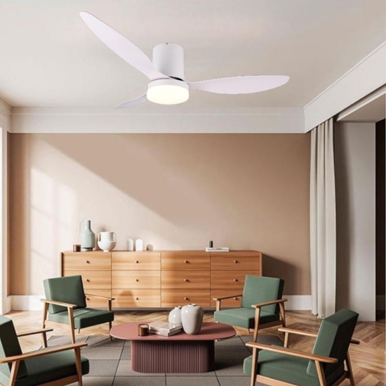 Ventilatore da soffitto bianco a pale silenzioso con luce telecomando