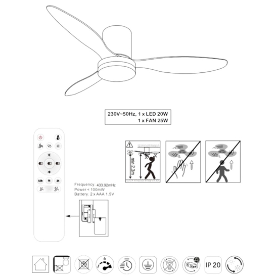 Ventilatore da soffitto bianco a pale silenzioso con luce telecomando