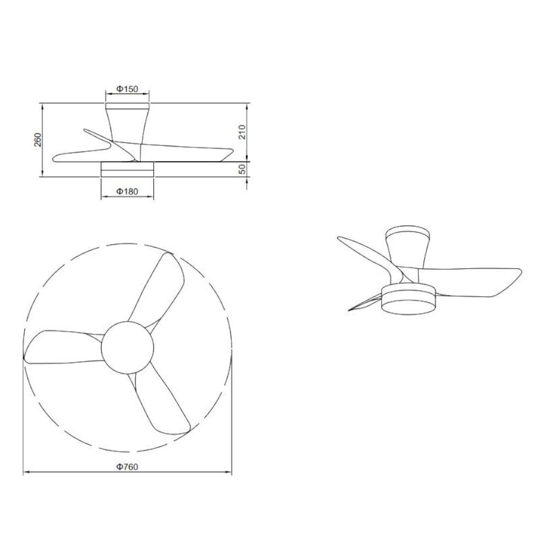 Ventilatore da soffitto a pale nero con luce e telecomando
