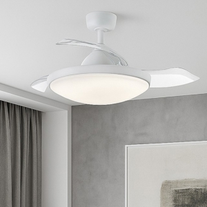 Ventilatore a lampadario bianco con pale motorizzate retrattili