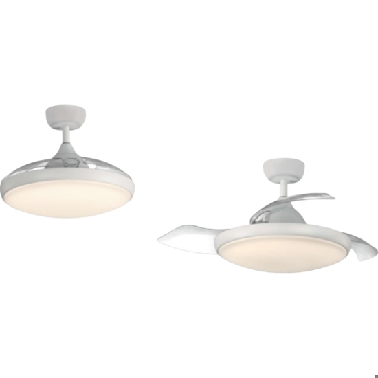 Ventilatore a lampadario bianco con pale motorizzate retrattili