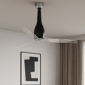 Ventilatore a soffitto di vetro nero opaco pale trasparenti 17mq