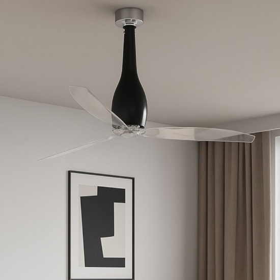 Ventilatore a soffitto di vetro nero opaco pale trasparenti 17mq