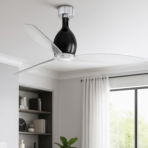 Ventilatore da soffitto silenzioso vetro nero 17mq pale trasparenti