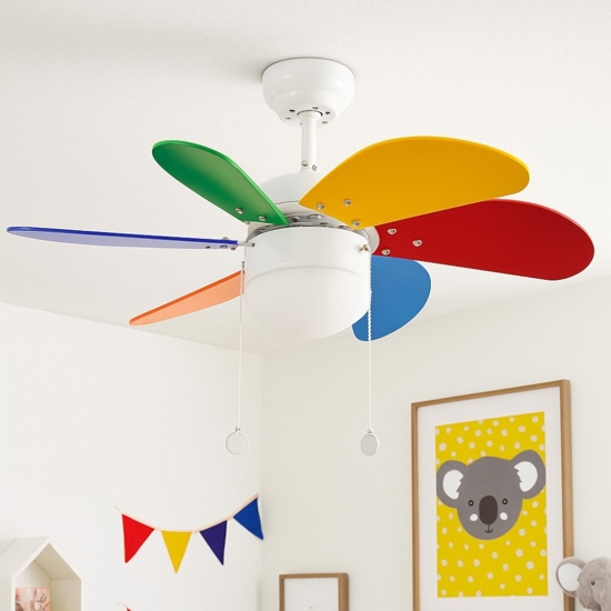Ventilatore da soffitto per cameretta multicolor con luce 13mq