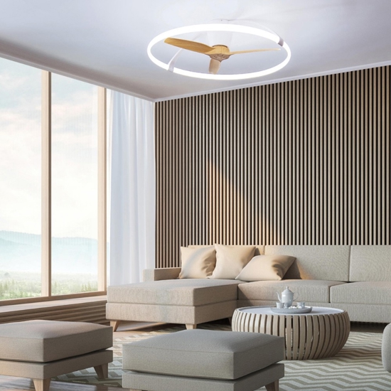 Ventilatore plafoniera con luce silenzioso bianco pale di legno con telecomando