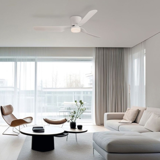 Ventilatore a pale da soffitto bianco con luce silenzioso 18mq