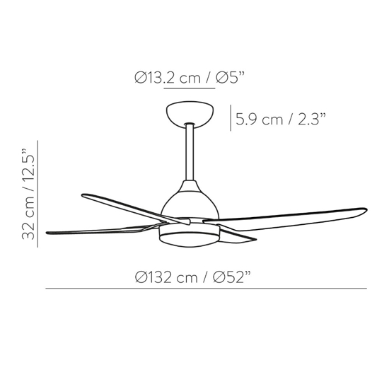 Ventilatore bianco da soffitto 18mq con luce a pale