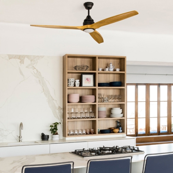 Ventilatore a lampadario nero con luce 28mq pale di legno