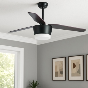 Ventilatore con luce da soffitto nero a pale con telecomando