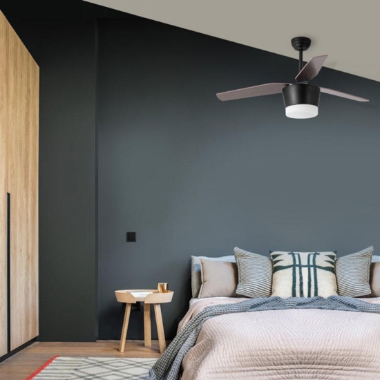 Ventilatore con luce da soffitto nero a pale con telecomando