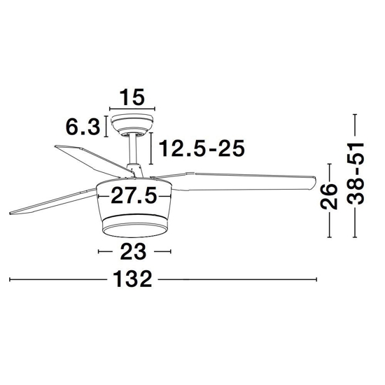Ventilatore con luce da soffitto nero a pale con telecomando