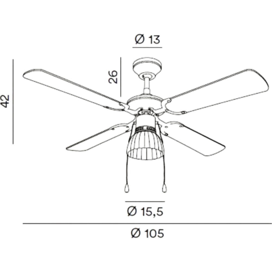 Ìventilatore vintage da soffitto a pale legno con luce 13mq