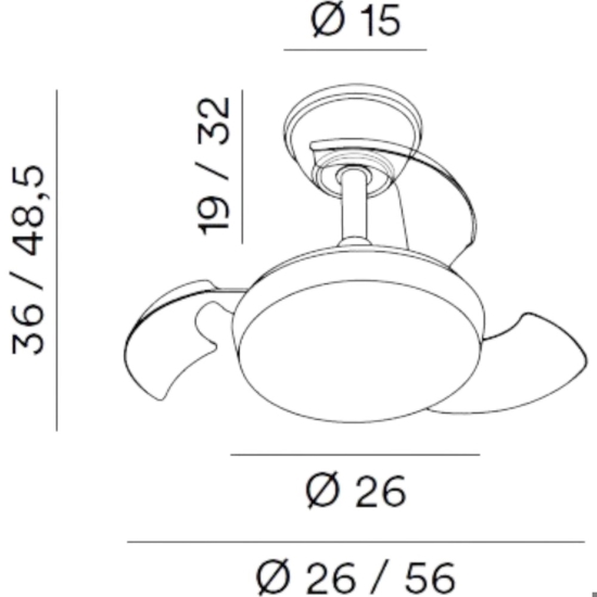 Ventilatore a plafoniera bianco da soffitto con luce pale richiudibili con telecomando